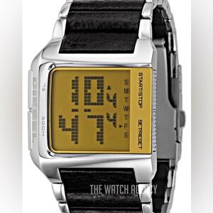 Diesel DZ-7085 Digital Watch Black Leather Strap Retro LCD rare new battery
